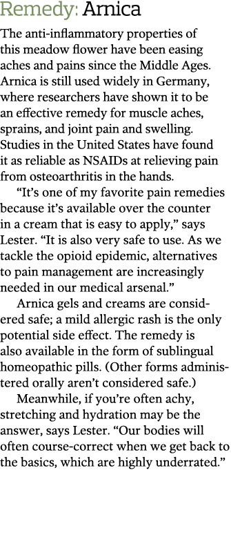 Remedy  Arnica The anti-inflammatory properties of this meadow flower have been easing aches and pains since the Midd   