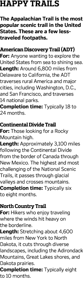 Happy Trails The Appalachian Trail is the most popular scenic trail in the United States  These are a few less-travel   