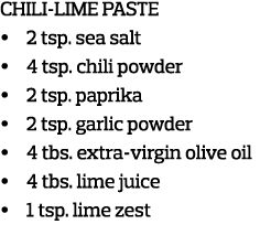 CHILI-LIME PASTE     2 tsp  sea salt     4 tsp  chili powder     2 tsp  paprika     2 tsp  garlic powder     4 tbs  e   