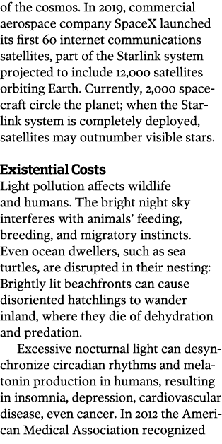 of the cosmos  In 2019, commercial aerospace company SpaceX launched its first 60 internet communications satellites,   