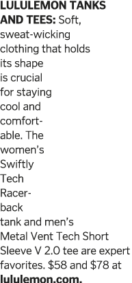Lululemon tanks and tees  Soft  sweat-wicking clothing that holds its shape is crucial for staying cool and comfortab   
