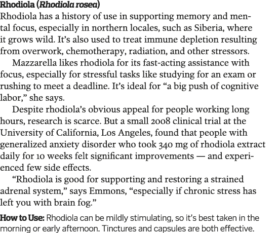 Rhodiola  Rhodiola rosea  Rhodiola has a history of use in supporting memory and mental focus  especially in northern   