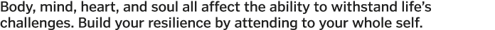 Body  mind  heart  and soul all affect the ability to withstand life s challenges  Build your resilience by attending   