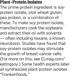 Plant-Protein Isolates The prime protein ingredient is soy-protein isolate  vital wheat gluten  pea protein  or a com   