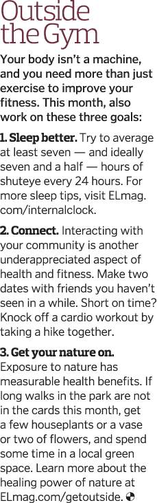 Outside the Gym Your body isn t a machine  and you need more than just exercise to improve your fitness  This month     