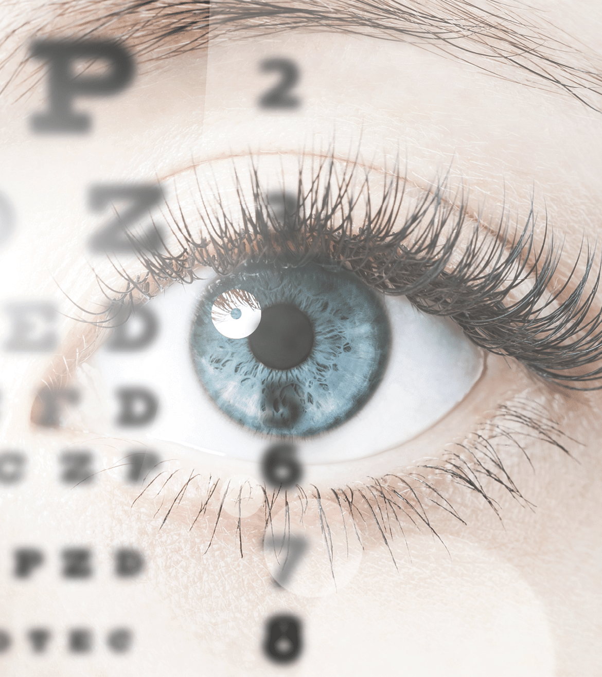 Close up image of human eye through eye chart