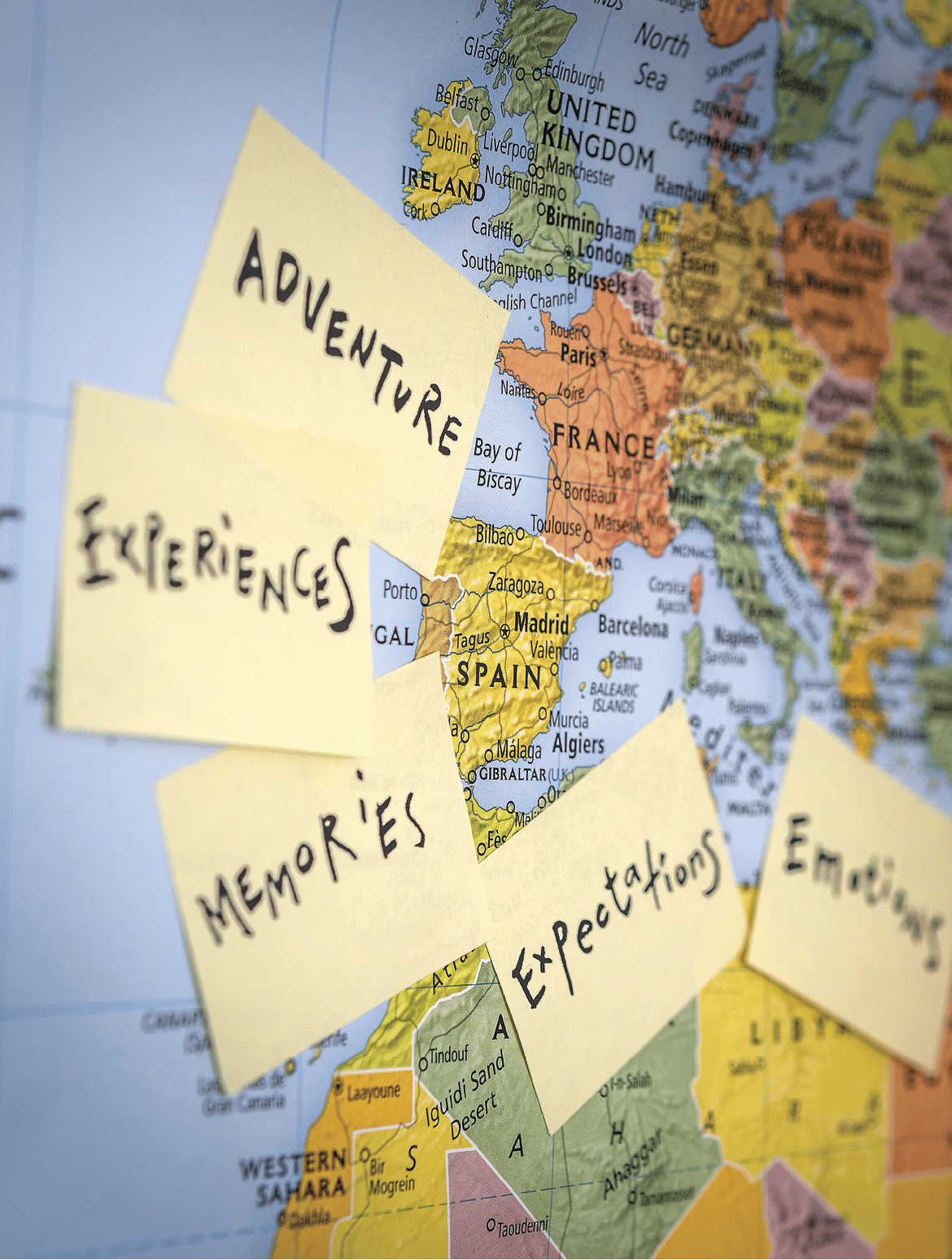 Background concept notes related to the emotion of traveling on a map 