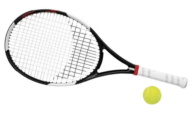 Tennis racket and tennis ball on white background  cut out