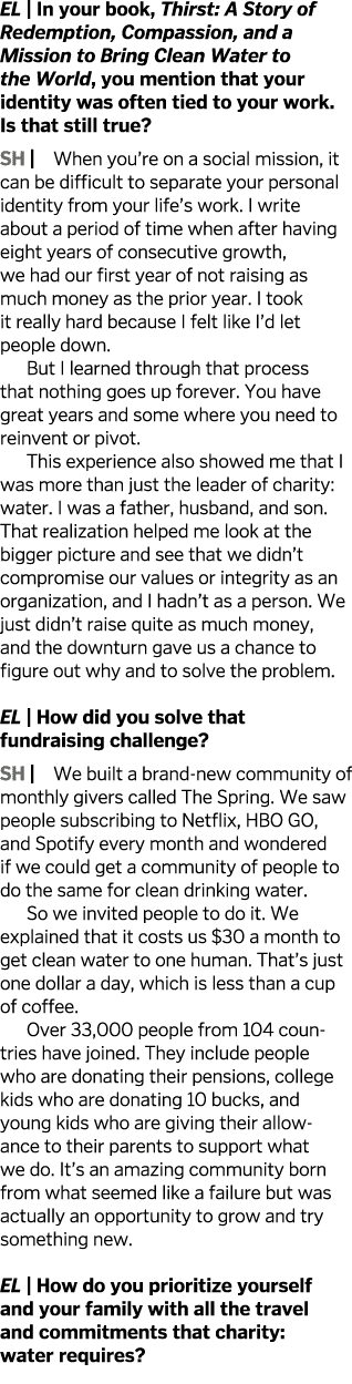 EL   In your book  Thirst  A Story of Redemption  Compassion  and a Mission to Bring Clean Water to the World  you me   
