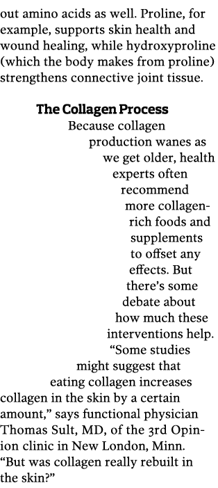 out amino acids as well  Proline  for example  supports skin health and wound healing  while hydroxyproline  which th   