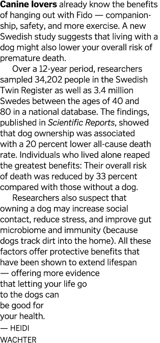 Canine lovers already know the benefits of hanging out with Fido — companionship  safety  and more exercise  A new Sw   