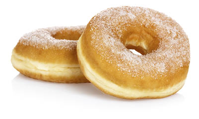 Two delicious donuts with sugar  Isolated on white