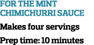 For the Mint Chimichurri Sauce Makes four servings Prep time  10 minutes
