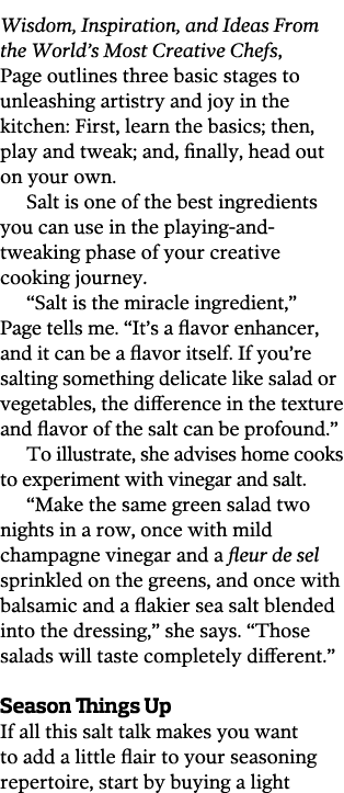 Wisdom  Inspiration  and Ideas From the World s Most Creative Chefs  Page outlines three basic stages to unleashing a   