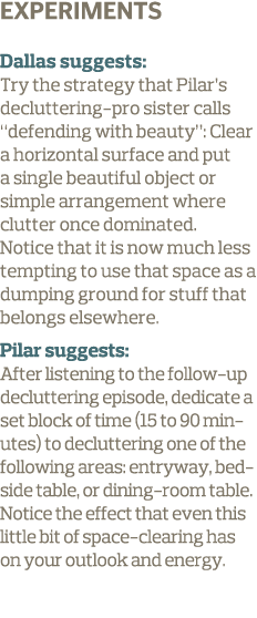 Experiments Dallas suggests  Try the strategy that Pilar s decluttering-pro sister calls  defending with beauty   Cle   