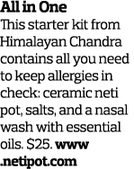 All in One This starter kit from Himalayan Chandra contains all you need to keep allergies in check  ceramic neti pot   