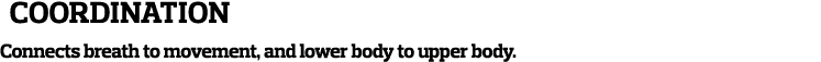  coordination Connects breath to movement, and lower body to upper body  