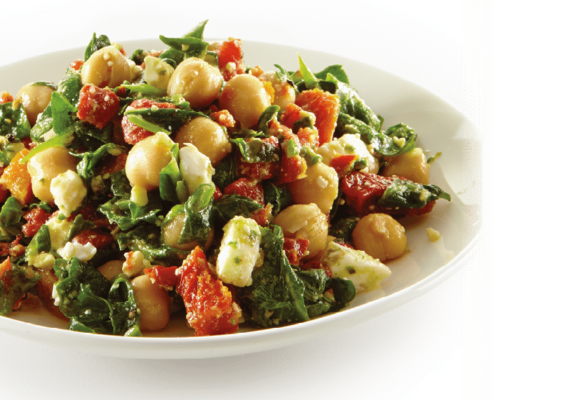 Spinach bean salad from the LifeCafe in a large white bowl