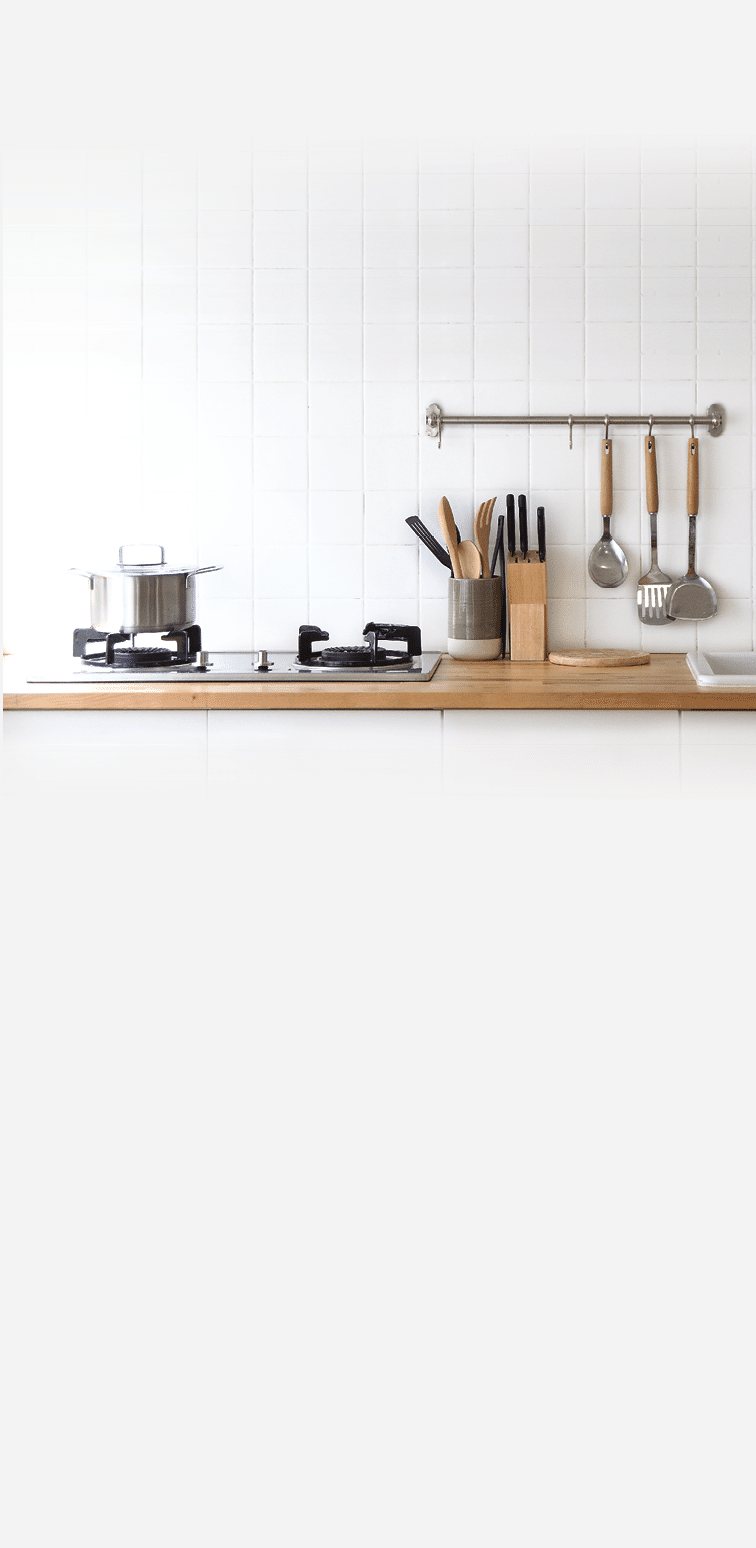 White modern kitchen room with cooking utensil simple lifestyle cooking at home