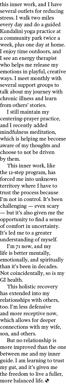 this inner work  and I have several outlets for reducing stress  I walk two miles every day and do a guided Kundalini   