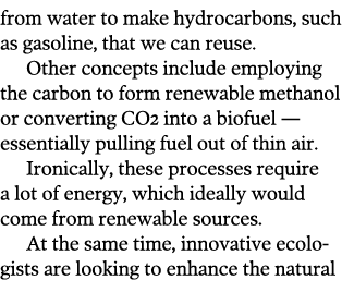 from water to make hydrocarbons  such as gasoline  that we can reuse  Other concepts include employing the carbon to    