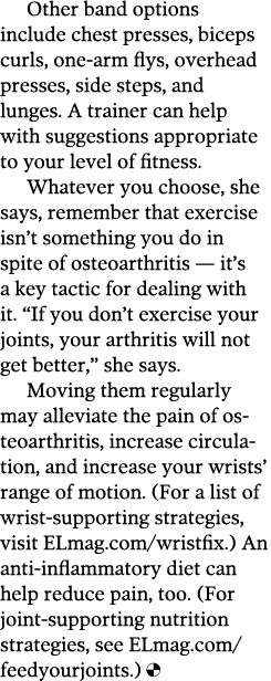 Other band options include chest presses  biceps curls  one-arm flys  overhead presses  side steps  and lunges  A tra   