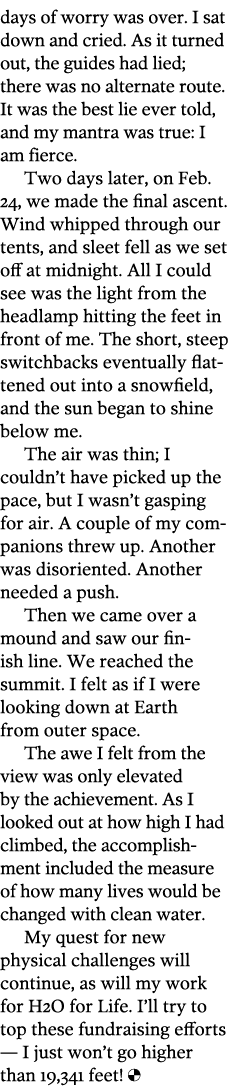 days of worry was over  I sat down and cried  As it turned out, the guides had lied; there was no alternate route  It   