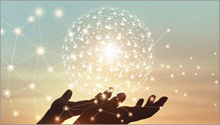 Man hands holding global network and data customer connection on nature background 