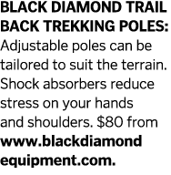 Black Diamond Trail Back Trekking Poles: Adjustable poles can be tailored to suit the terrain  Shock absorbers reduce   