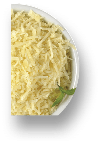 bowl of grated parmesan and whole cheese wedge