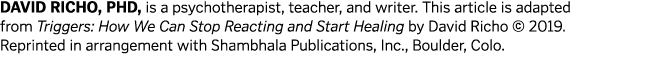 DAVID RICHO, PhD, is a psychotherapist, teacher, and writer  This article is adapted from Triggers: How We Can Stop R   