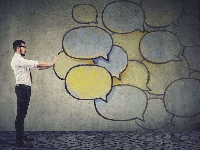 Businessman not listening to nonsense