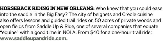  Horseback Riding in New Orleans: Who knew that you could ease into the saddle in the Big Easy  The city of beignets    