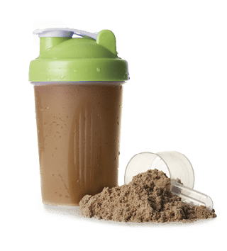 Protein shake with protein powder and a measuring scoop on a white background  The powder is usually mixed with water or milk and taken as a nutritional supplement with a balanced diet  It is particularly popular with athletes and people who are interested in fitness as protein aids the development of muscle tissue  It can also be a useful supplement for dieters on low carb  high protein   fat diets 