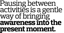 Pausing between activities is a gentle way of bringing awareness into the present moment  