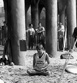  I managed to find a quiet moment under the pier before the final heat in the 1968 U S  Surfing Championships at Huntington Beach  Photo  Art Brewer 