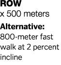 Row x 500 meters Alternative: 800-meter fast walk at 2 percent incline 