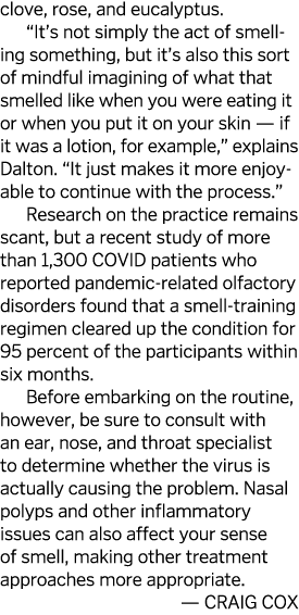 clove, rose, and eucalyptus   It s not simply the act of smelling something, but it s also this sort of mindful imagi   