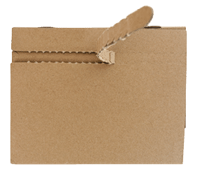 Torn opening tab on brown postal mailer 